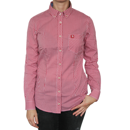 Trojan "Gingham Check Stretch" Girly Hemd (lang) (rot)