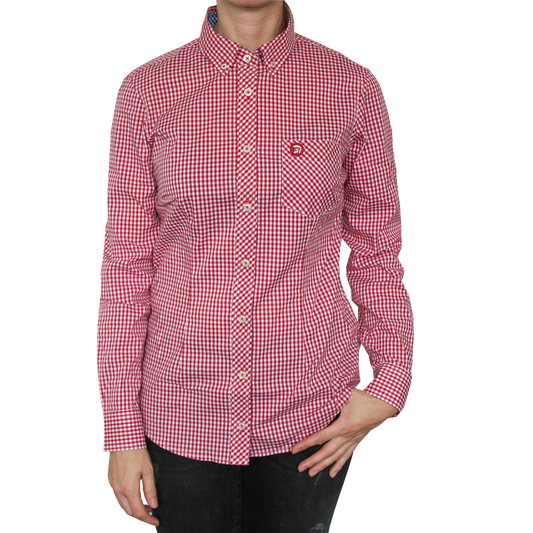 Trojan "Gingham Check Stretch" Girly Hemd (lang) (rot)