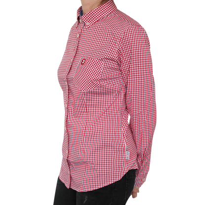 Trojan "Gingham Check Stretch" Girly Hemd (lang) (rot)