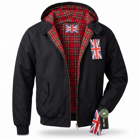 Harrington-Jacke mit Kapuze (schwarz)