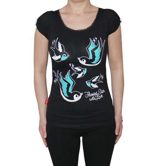 Flaming Star "Star with Love" Girly Shirt (black)