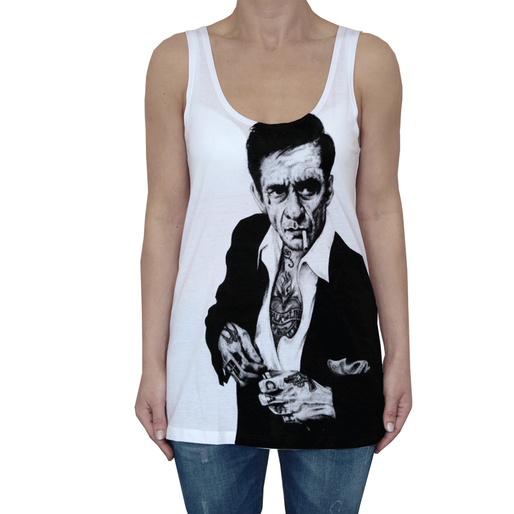TOXICO "Tattooed Johnny Cash" Girly Tank Top (weiss)